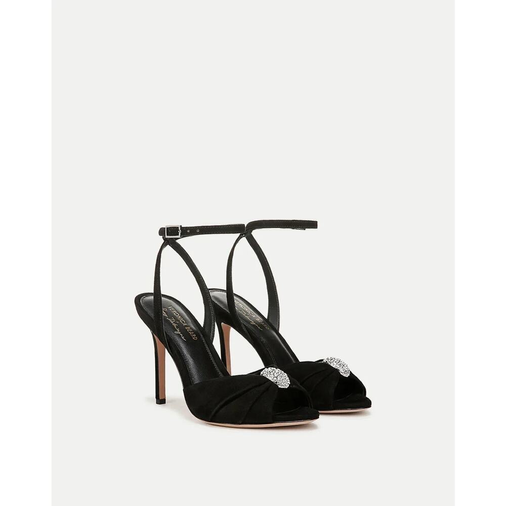 NIB Veronica Beard Genevieve Embellished Peep-Toe Sandal Sz US 7.5M Black - Picture 1 of 13